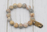 CGB6894 10mm, 12mm matte yellow crazy lace agate beaded bracelet with alloy pendant