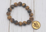 CGB6898 10mm, 12mm matte yellow tiger eye beaded bracelet with alloy pendant