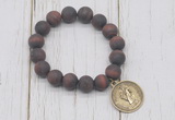 CGB6899 10mm, 12mm matte red tiger eye beaded bracelet with alloy pendant