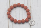 CGB6901 10mm, 12mm matte red jasper beaded bracelet with alloy pendant