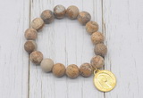 CGB6905 10mm, 12mm matte picture jasper beaded bracelet with alloy pendant