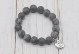 CGB6909 10mm, 12mm matte black labradorite beaded bracelet with alloy pendant