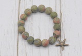 CGB6912 10mm, 12mm matte unakite beaded bracelet with alloy pendant