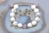 CGB6931 12mm round white howlite & lavender amethyst adjustable bracelets