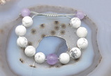 CGB6933 Hand-knotted 12mm round white howlite & lavender amethyst adjustable bracelets