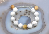 CGB6938 12mm round white howlite & golden tiger eye adjustable bracelets