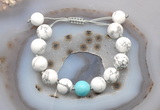 CGB6942 12mm round white howlite & blue howlite adjustable bracelets