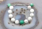 CGB6944 12mm round white howlite & grass agate adjustable bracelets