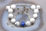 CGB6945 12mm round white howlite & lapis lazuli adjustable bracelets