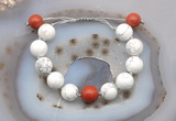 CGB6946 12mm round white howlite & red jasper adjustable bracelets