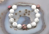 CGB6947 12mm round white howlite & rhodonite adjustable bracelets