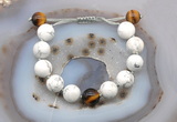 CGB6948 12mm round white howlite & yellow tiger eye adjustable bracelets