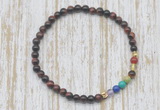 CGB7004 7 chakra 4mm red tiger eye beaded meditation yoga bracelets