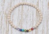 CGB7065 7 chakra 4mm white fossil jasper beaded meditation yoga bracelets