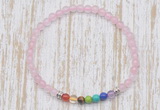 CGB7087 7 chakra 4mm rose quartz beaded meditation yoga bracelets