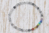 CGB7089 7 chakra 4mm black rutilated quartz beaded meditation yoga bracelets