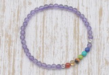 CGB7091 7 chakra 4mm light amethyst beaded meditation yoga bracelets