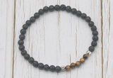 CGB7124 4mm black lava & yellow tiger eye beaded meditation yoga bracelets