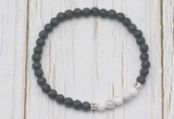 CGB7126 4mm black lava & white howlite beaded meditation yoga bracelets