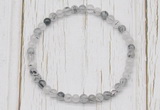 CGB7289 4mm tiny black rutilated quartz beaded meditation yoga bracelets