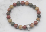 CGB7354 8mm picasso jasper bracelet with skull for men or women