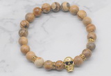 CGB7357 8mm picture jasper bracelet with skull for men or women