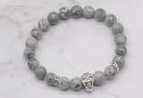 CGB7358 8mm grey picture jasper bracelet with skull for men or women