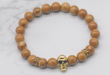 CGB7359 8mm wooden jasper bracelet with skull for men or women