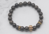 CGB7360 8mm coffee jasper bracelet with skull for men or women