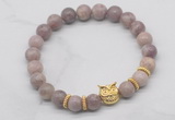 CGB7372 8mm lepidolite bracelet with owl head for men or women