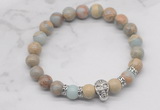 CGB7374 8mm serpentine jasper bracelet with skull for men or women