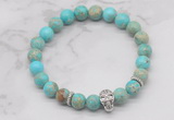 CGB7375 8mm sea sediment jasper bracelet with skull for men or women