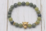 CGB7380 8mm Canadian jade bracelet with leopard head for men or women