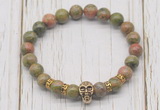 CGB7397 8mm unakite bracelet with skull for men or women