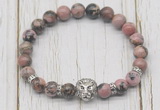 CGB7402 8mm rhodonite bracelet with lion head for men or women