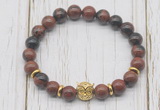 CGB7403 8mm mahogany obsidian bracelet with owl head for men or women