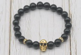 CGB7405 8mm black obsidian bracelet with skull for men or women