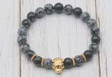 CGB7406 8mm snowflake obsidian bracelet with tiger head for men or women