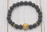 CGB7408 8mm black lava bracelet with lion head for men or women