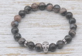 CGB7414 8mm grey opal bracelet with skull for men or women