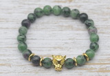 CGB7421 8mm ruby zoisite bracelet with leopard head for men or women