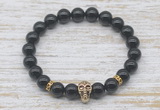 CGB7423 8mm black tourmaline bracelet with skull for men or women