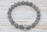 CGB7425 8mm labradorite bracelet with skull for men or women