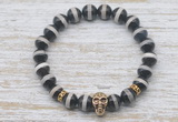 CGB7431 8mm Tibetan agate bracelet with skull for men or women