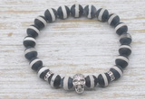 CGB7436 8mm matte Tibetan agate bracelet with skull for men or women