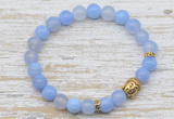 CGB7439 8mm blue banded agate bracelet with skull for men or women