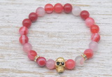 CGB7442 8mm red banded agate bracelet with skull for men or women