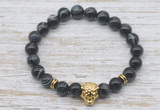 CGB7445 8mm black banded agate bracelet with tiger head for men or women