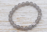 CGB7453 8mm round grey agate bracelet with buddha for men or women