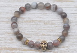 CGB7459 8mm Botswana agate bracelet with skull for men or women